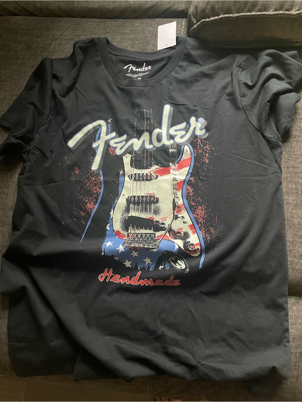 Fender Men’s USA Black Graphic Logo Crew Neck Short Sleeve Cotton T-Shirt XL